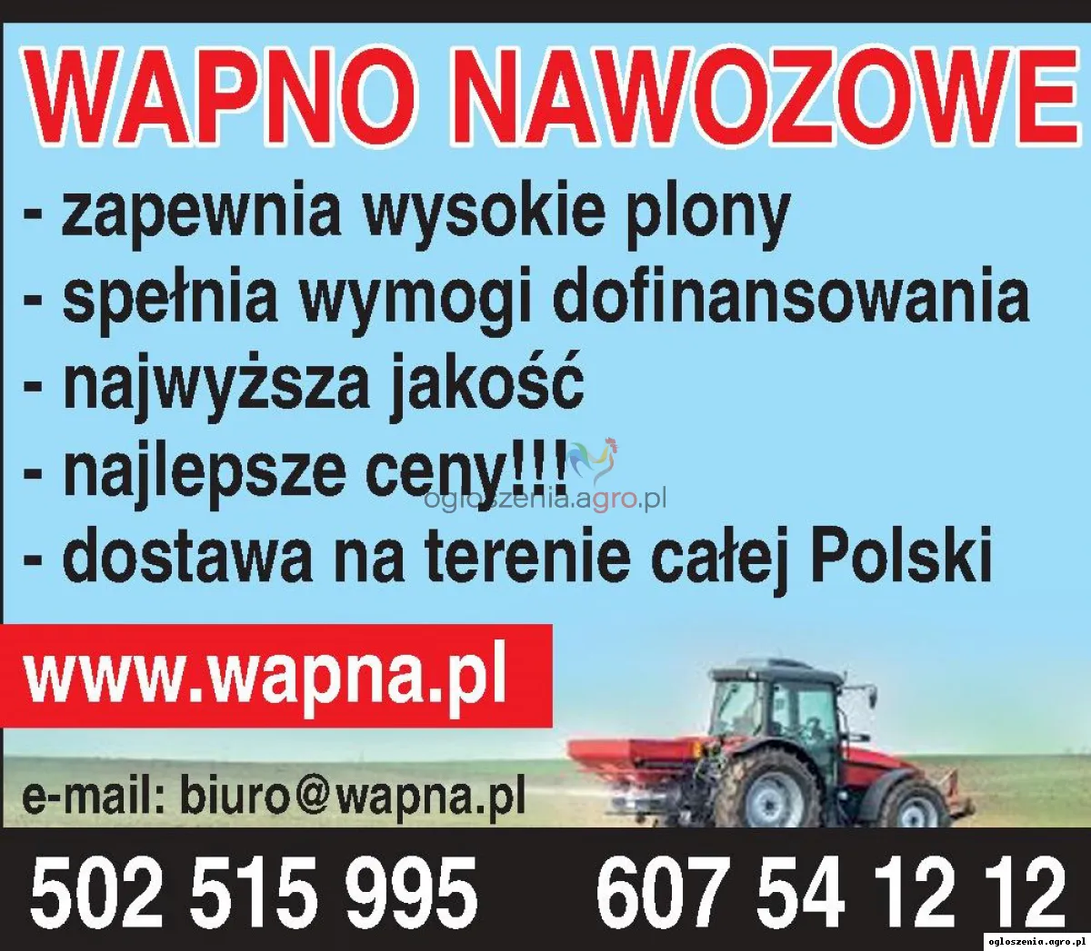 Wapno Nawozowe, Kreda, Tlenkowe - Dostawa Cała Polska i UE